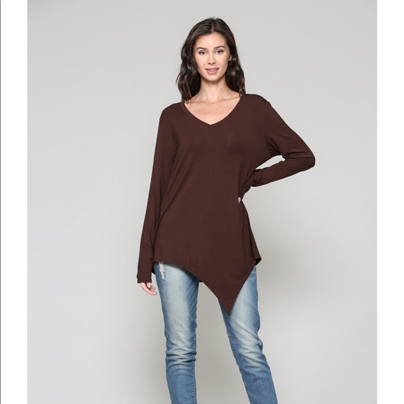 Joh apparel Kelly v-neck top chocolate brown - Picture 2 of 7
